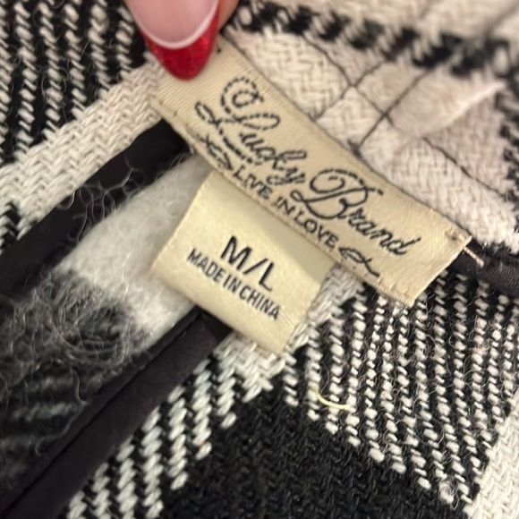 Lucky Brand Ruana Cape Loose Sleeves Buffalo Plaid Open Front Wool Blend M/L - Picture 7 of 8